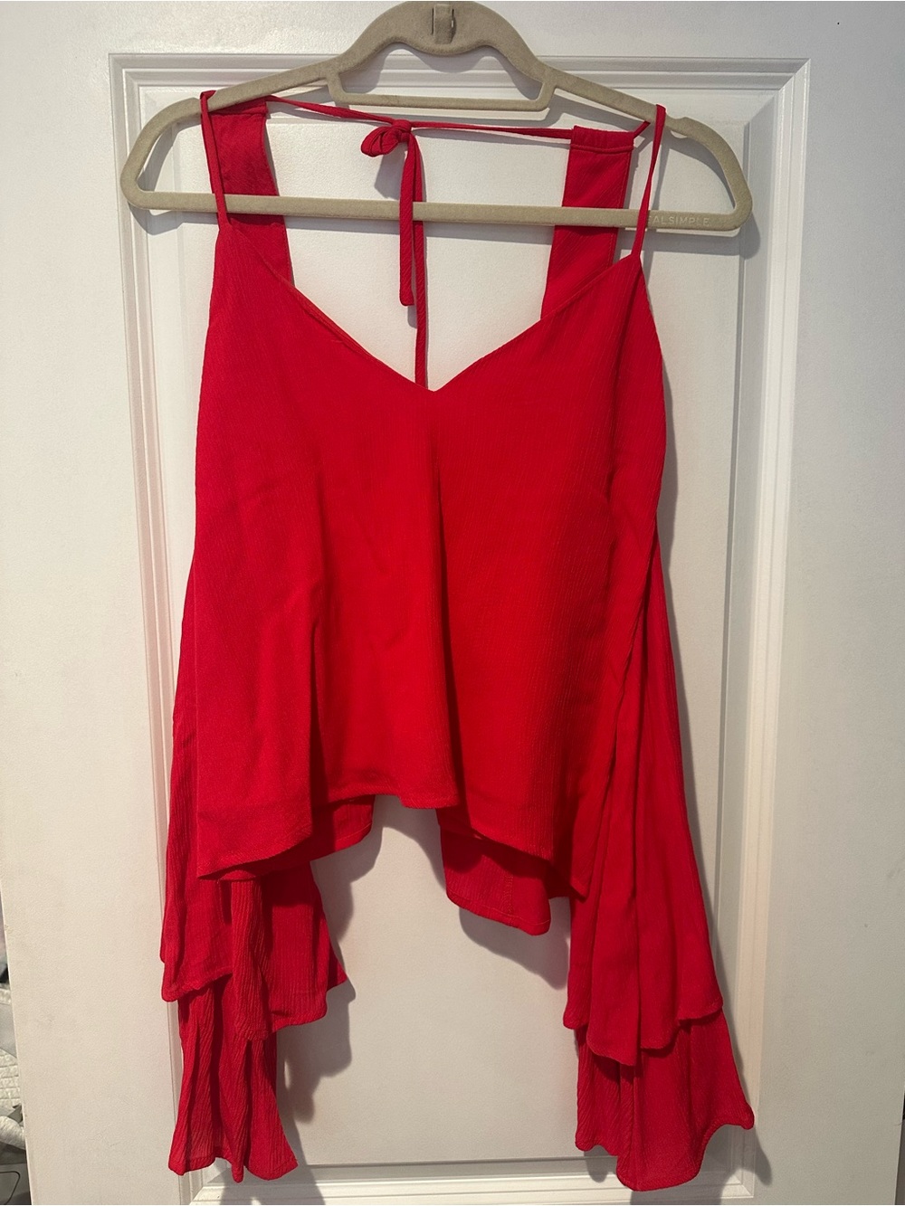 Tobi Red V-Neck Ruffle Sleeve Camisole